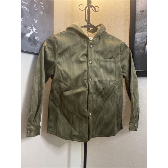 Shein Kids Boy Corduroy Faux Fur Lined Green Jacket Fall Winter Warm Sz 9 - Picture 1 of 8